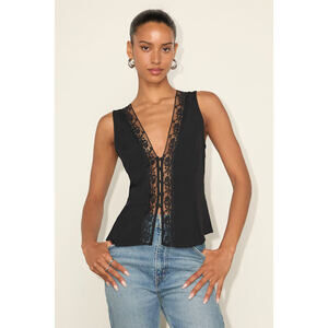 Lulus Mindy Black Lace Button-front Tank Top - Size M